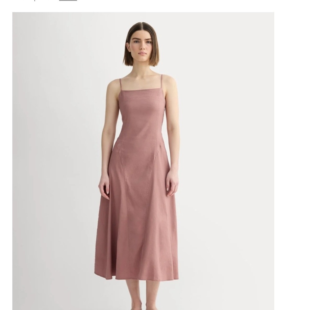 Everlane Linen Seamed Midi Dress Rose Pink Square Neck Spaghetti Strap Size 14